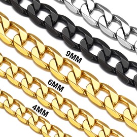 Men's, Women Gold Curb Chain Stainless Steel 30 Inches Solid 5mm Miami Cuban Link Chain Necklace Hip Hop Jewelry