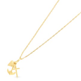Ioka 14K Yellow Gold Faith, Hope, and Charity Lucky Charm Pendant with 0.9mm Singapore Chain Necklace - 22"