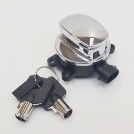 Chrome Ignition Switch with Cover & 2 Round Tamper-Resistant Keys for 2012-2017 Harley Softail FLST/FXST & Dyna Wide Glide FXDWG & 2014+ Road King FLHR Models - Replaces HD# 71517-11
