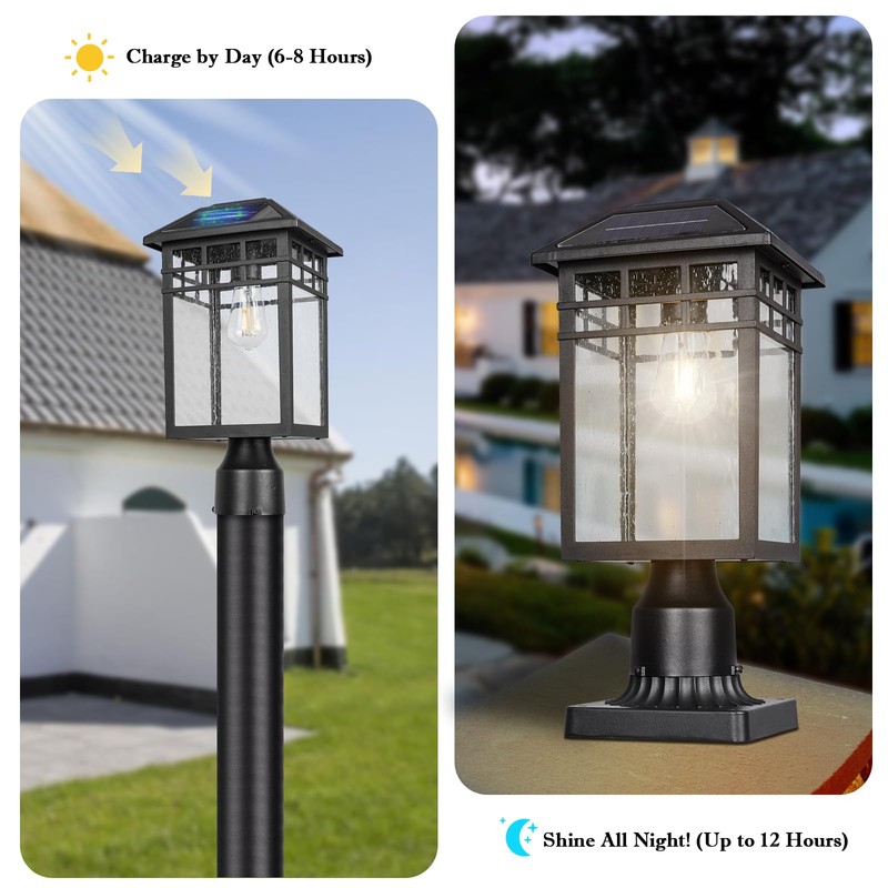 Diyel Solar Outdoor Post Light Fixture, Modern Exterior Pillar Lantern