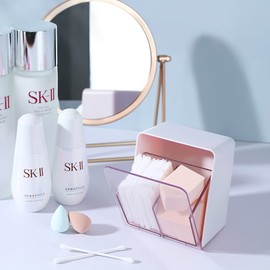 Lawen Creative Set of 2 ABS cotton buds storage with clear flap, cotton pad dispenser, cotton ball dust-proof box, cosmetic storage holder, clear bathroom storage