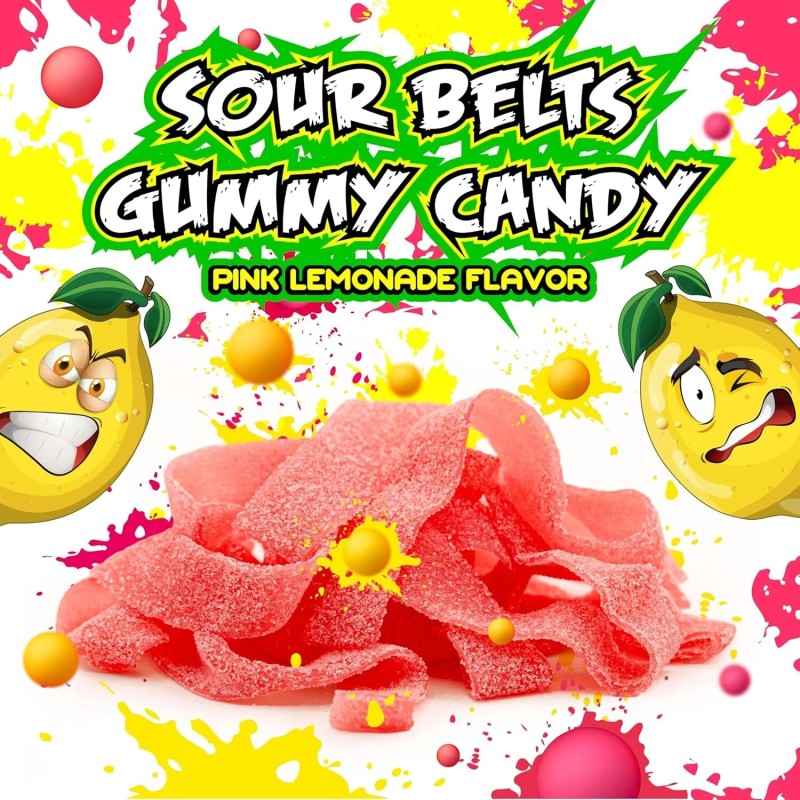 SourZap Sour Belts Gummy Candy | 8-Ounce Pack | Pink