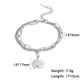 Four Leaf Clover Bracelets for Women Girls Saint Patrick's Day Heart-Shaped Lucky Bracelet Irish Good Luck Charm Stainless Steel Jewellery Gifts for Christmas New Year Birthday (Style 1-Silver)