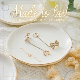 InnoBeta Ceramic Jewelry Tray, Decorative Trinket Dish for Rings Earrings Necklaces Bracelet Watch Keys, Birthday for Women, Mother's Day Christmas Gift for Women, 4.75", White Surface Gold (J)