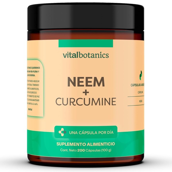 Neem Curcumine. Suplemento de Neem y Curcuma con 200 Capsulas.