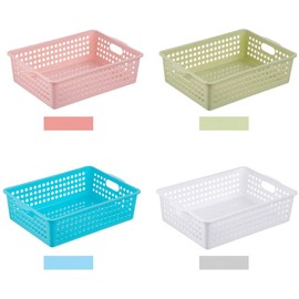 Lawei 8 Pack Plastic Storage Baskets - Colorful Paper Organizer Baskets Plastic Shelf Bins with Handles, Classroom Office File Holder for Home Office School
