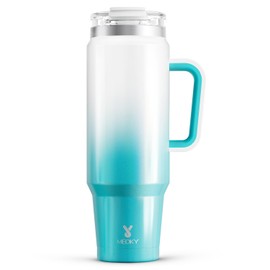 Meoky 40 oz Tumbler with Handle and Straw, Insulated Tumbler with Lid and Straw, Stainless Steel Travel Mug, Keeps Cold for 34 Hours, 100% Leak Proof, Fits in Car Cup Holder (Azure)