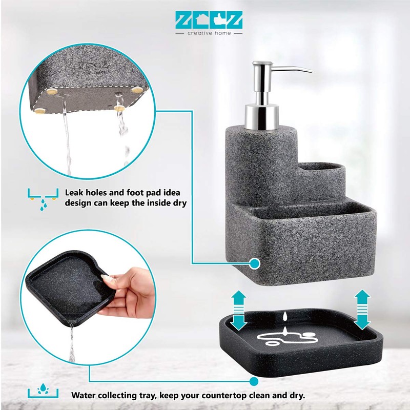 ZCCZ Black Soap Dispenser with Sponge Holder, Kitchen Soap Dispenser
