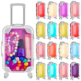 Juexica 18 Pcs Mini Suitcase Party Favor Gift Box Plastic Mini Suitcase Empty Candy Box False Eyelashes Packaging Trolley Tiny Trunk Miniature for Travel Theme Parties and Celebration