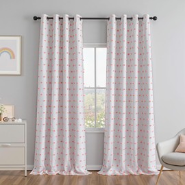 MEETSKY Colorful Pom Pom 100% Blackout Curtains for Girls Bedroom 95 Inch Long 100% Light Blocking Curtains for Living Room 2 Panels Room Darkening Grommet Double Layer Drapes 52W x 95L
