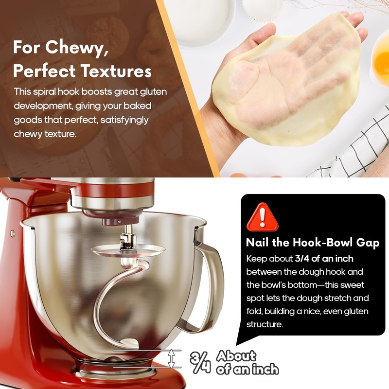HOZODO Spiral Dough Hook for KitchenAid 4.5/5 Quart Tilt-Head Mixers