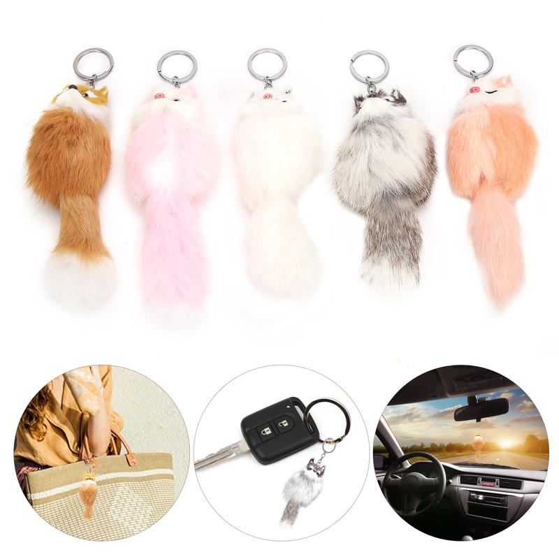 5pcs Handicraft Fluffy Animal Keychain Portable Cute Key Ring Car
