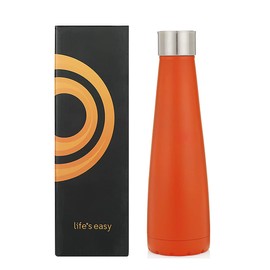 Life's Easy 16 ounce Vacuum Insulated Water Bottle - Stainless Steel Thermal Drinking Bottle - Slim Reusable Double Wall Leak-Proof Bottles for Hot and Cold Drinks - 9.75" x 2.75" (Orange)