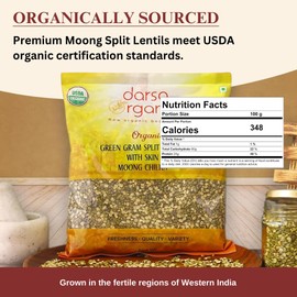 Darsa Organics Moong Mung Split Dal with Skin Husk 2 lb | Green Gram Split Lentils | USDA Organic | Non-GMO | Chemical-Free | Kosher