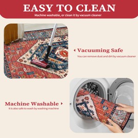 SERISSA SERISSA Washable Rug 5x7 Boho Area Rugs, Washable Large Rugs for Living Room, Ultra Soft Non-Slip Rust Rug Print Distressed Vintage Farmhouse Carpet for Bedroom Dining Room Dorm Office Home Decor