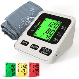 Panamalar Blood Pressure Monitor, Upper Arm Blood Pressure Machine with 3 Colors LCD Backlight Display/2 Users Memories/BP Cuff 22-40cm, Automatic Arm BP Monitor for Home Use