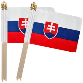 TSMD Slovakia Slovak Stick Flag Slovakian Small Mini Hand Held Flags,5x8 Inch,12 Pack