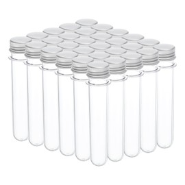 PATIKIL 45ml Plastic Test Tubes with Screw Caps, 30Pcs 141x25mm Tubes for Scientific Party Decoration Candy Bead Storage Bath Salt Lab Use, Silver Tone