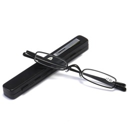 MMOWW Mini Metall Lesebrillen Damen Herren Federscharnier Klassische Klein Schmal Leicht Lesehilfe Sehhilfe Brillen mit Etui (Schwarz,+1,5)