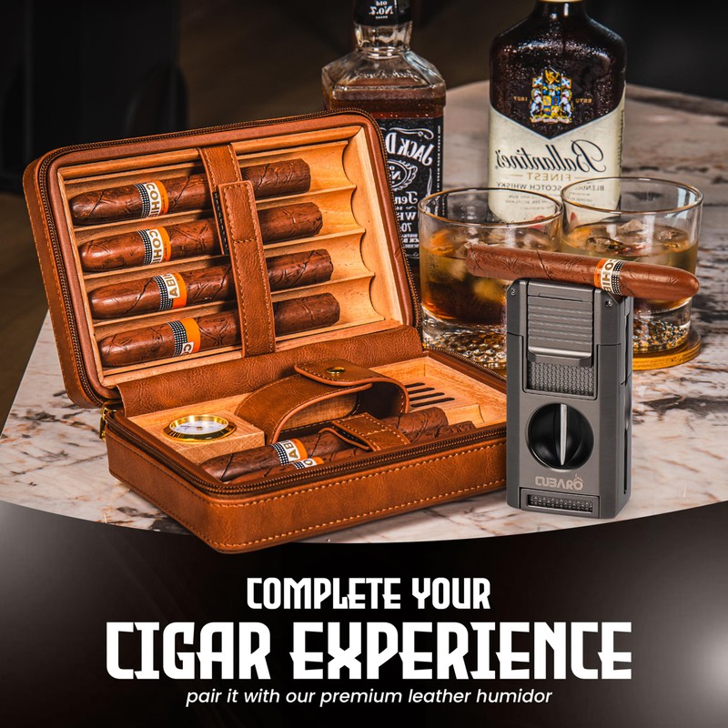 CUBARO Cigar Lighter with V Cutter, Punch, Draw Tool –