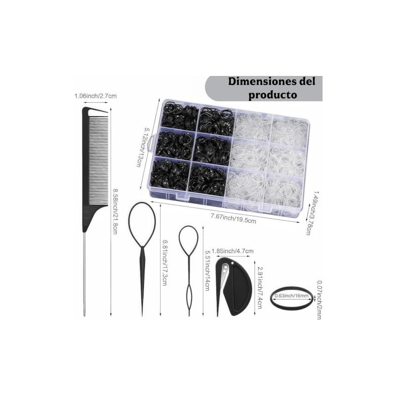 Bandas Elásticas para el Cabello Duraderas,Mini Bandas de Goma Negro&Blanco
