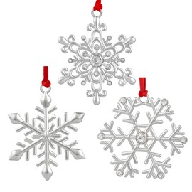 3 PCS Snowflake Christmas Ornament-Silver Christmas Hanging Ornament Deer - Metal Ornament for Christmas Tree - Stocking Ornament for Holidays Christmas Tree Decorations Keepsake Gift (Set of 3)