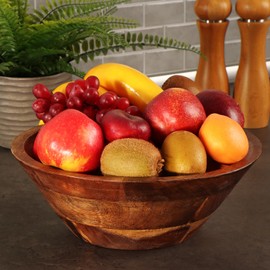 com-four® decorative bowl made of acacia wood - modern fruit bowl - rustic snack bowl Ø 29 cm - conical shaped serving bowl - natural room decoration made of wood - salad bowl