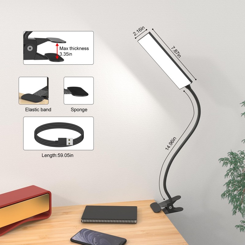 LINTYLE Clip on Desk Lamp, 5W LED Reading Light, 400