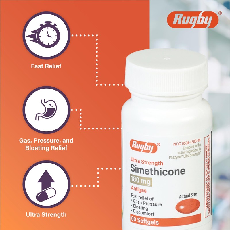 Rugby Ultra Strength Simethicone Gas Relief 180 mg - Maximum