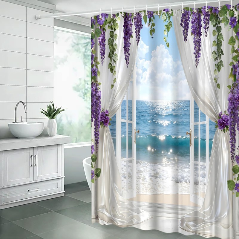 CCXTCZ Ocean Beach Shower Curtain Coastal Blue Sea Summer Hawaiian