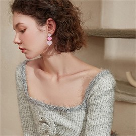 ONLYJUMP Love Heart Dangle Earrings for Women - Multi Interlocking Acrylic Geometric Earrings (Colorful Three Heart)