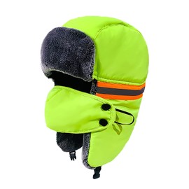 Warm Winter Trapper Hat with Earflap and Removable Face Mask Waterproof Oxford Faux Fur Hat Windproof Trooper Hat Women Men Outdoor Skiing Skating Hiking Hunting Trooper Hat Keep Warm Green