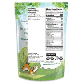 Organic Fenugreek Powder, 1 Pound — Non-GMO, Raw, Ground Methi Seeds, Pesticide-Free, Pure, Kosher, Vegan Superfood, Bulk, Great for Cooking, Drinks and Smoothies