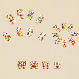 Colorful Flowers Press on Nails Medium Square Stick on Nails Spring Summer False Nails Cute Glue on Nails Glossy Full Cover Artificial Acrylic Fake Nails Reusable Nails Kit for Women Girls 24Pcs