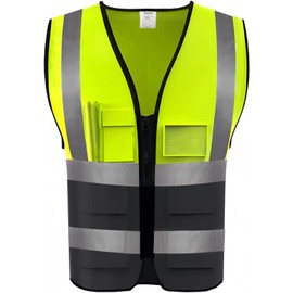 Jinnex Safety Vest, Safety Clothing, Reflective Vest, High Visibility, Reflective Strip, Mesh, Unisex, 5 Pockets, Work Clothes, Construction Sites, Factory Work, Night Work, Traffic Security,
