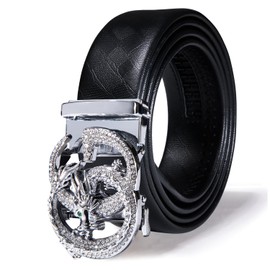 Dubulle Mens Belt Silver Ratchet Automatic Buckle Designer Belts 1 3/8 Leather Gift Business Casual