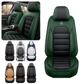 Iceleather Car Seat Covers for Hyundai Kona EV 2019-2025,Waterproof Soft Breathable PU Leather Seat Cover with Storage Pockets(Black&Green,Full Set)