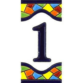 House Numbers 4 inch. Handpainted House Number Tiles for Signs, addresses and Names. Address Numbers for Houses. House Address Numbers and Letters. Design MOSAICO MEDIANO 4,29" x 2,13" (Number 1)