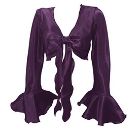 Indian Trendy Women's Satin Ruffle Sleeve Tie Top Choli Blouse Belly Dance Gypsy, Purple, One Size