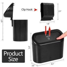 NBTEPEM NBTEPEM Car Trash Can with Lid - 2 Pack, Mini Auto Garbage Can with 60 Trash Bags, Leakproof Automotive Garbage Container Bin, Multipurpose Organizers and Storage for Car, Home, Office (Black)