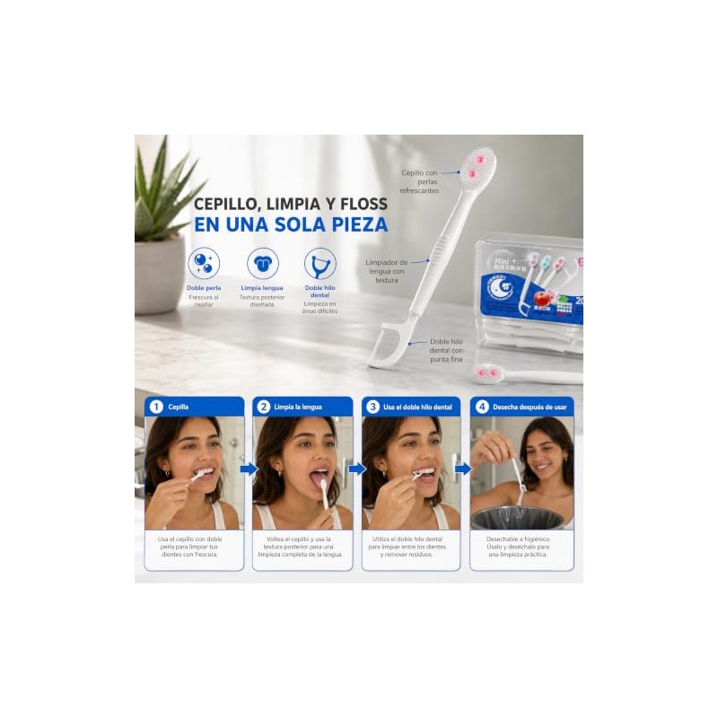 Mini Cepillos de Dientes Desechables 5 en 1 con Hilo