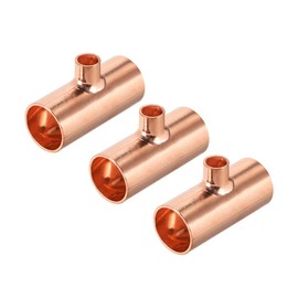 uxcell 5/8-inch X 1/4-inch X 5/8-inch Copper Reducing Tee Copper Pressure Pipe Fitting Conector for Plumbing Supply and Refrigeration 2pcs