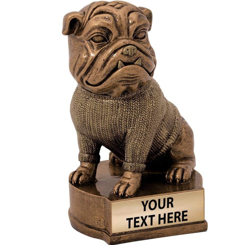 Crown Awards 4.5" Bulldog Sculpture, Custom Resin Mascot Trophies with
