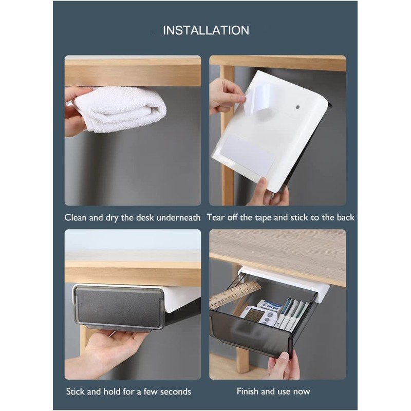 Under Desk Drawer Organizer,2 Pack Self-Adhesive Attachable Under Desk Storage