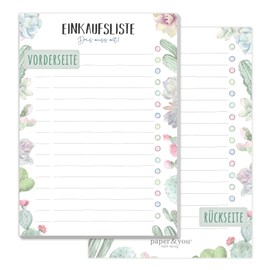 paper&you® A6 Shopping List Pad [Cacti] with 50 Tear-Off Sheets | Shopping List Notepad | Makes Shopping Fun! Climate Friendly & Sustainable