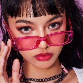 SUNOVELTIES 10 Pack Rectangle Sunglasses for Women Retro Narrow Square Glasses Transparent Pink Ombre Vintage Eyewear Uniex Adults