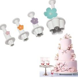 FOUR-C Daisy Plunger Cutter Flower Cookie Cuter Animal Plunger Cutter Fondant Supplies Cutting Set for Cupcake Decorating (4PC-Flower)