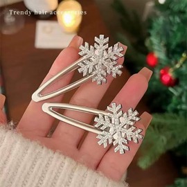 HISECOO 6PCS Christmas Snowflake Hair Clip Reindeer Plum Blossom Hair Clips Transparent Crystal Rhinestone Metal Hair Clip, Dance Party Hair Accessory Decoration (Silvery)