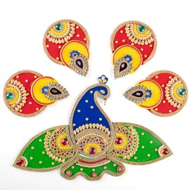 Floor Rangoli Acrylic Handcrafted Indian Traditional Home Décor for Festival Wedding Party Wall Interior Decoration and Gifting (1 Peacock)