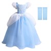 MDYCW - Vestido de princesa de Cenicienta con manga abombada, vestidos para ocasiones especiales para niñas de 2 a 3 años, vestido de encaje ultra suave, vestido de fiesta de cumpleaños, color azul